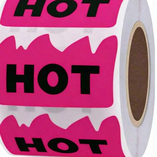 DF500pcs Rave Hot Stickers 2 X 1-1/5 Inch Shiny Pink Hot Flame Fire Shape Labels Marking Popular Items Party Restaurants Spicy Food Shiny Pink